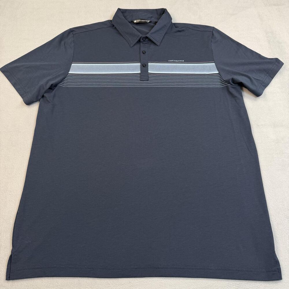 TravisMathew Polo Shirt Mens 2XL Blue Stripe Golf Stretch Performance Top